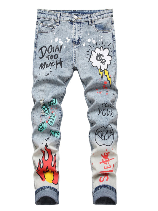 Boys Slim Denim Jeans with Street Style Graffiti Design
