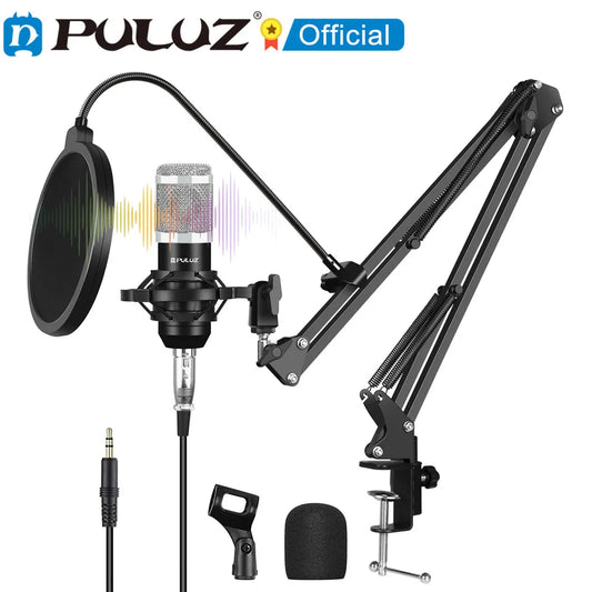 PULUZ Condenser Microphone Studio Broadcast Professional Singing Microphone Kits with Suspension Scissor Arm & Metal Shock Mount